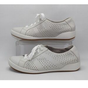 Dansko White Leather Perforated Lace Up Sneakers‎ Shoes 4711610361 Womens 38